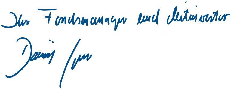 Auf dem Bild ist die Unterschrift von Fondsmanager Dominikus Wagner zu sehen.