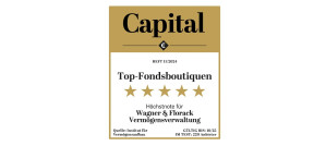 Hier ist die Auszeichnung des Capital Instituts für Vermögensaufbau für den Unternehmerfonds Wagner & Florack zu sehen.