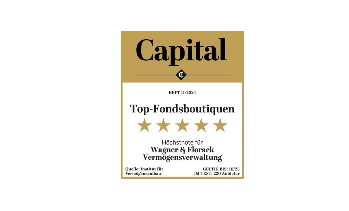 Hier ist die Auszeichnung des Capital Instituts für Vermögensaufbau für den Unternehmerfonds Wagner & Florack zu sehen.