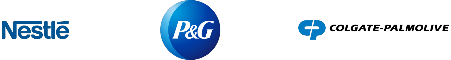 Auf dem Bild sind die Logos von Nestlé, Procter & Gamble und Colgate-Palmolive zu sehen.