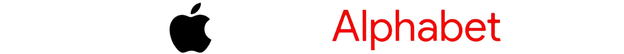 Auf dem Bild sind die Logos von Apple und Alphabet zu sehen.