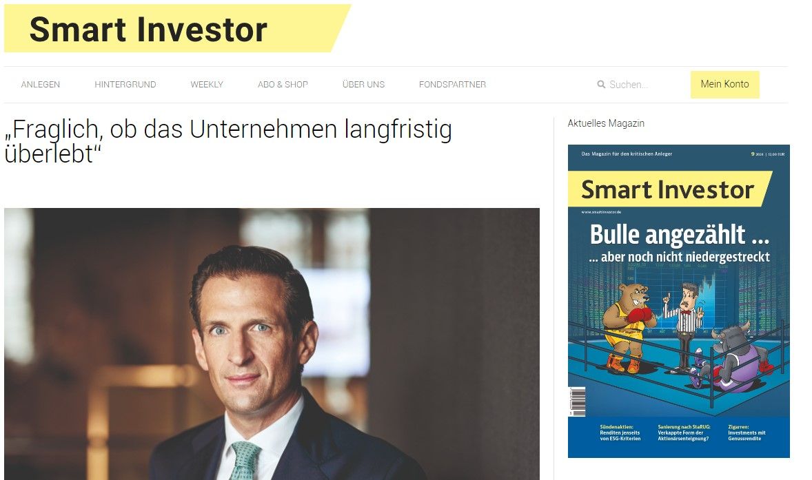 Smart Investor Titelbild Smart Investor Website mit Artikel mit Dominikus Wagners Artikel geöffnet.