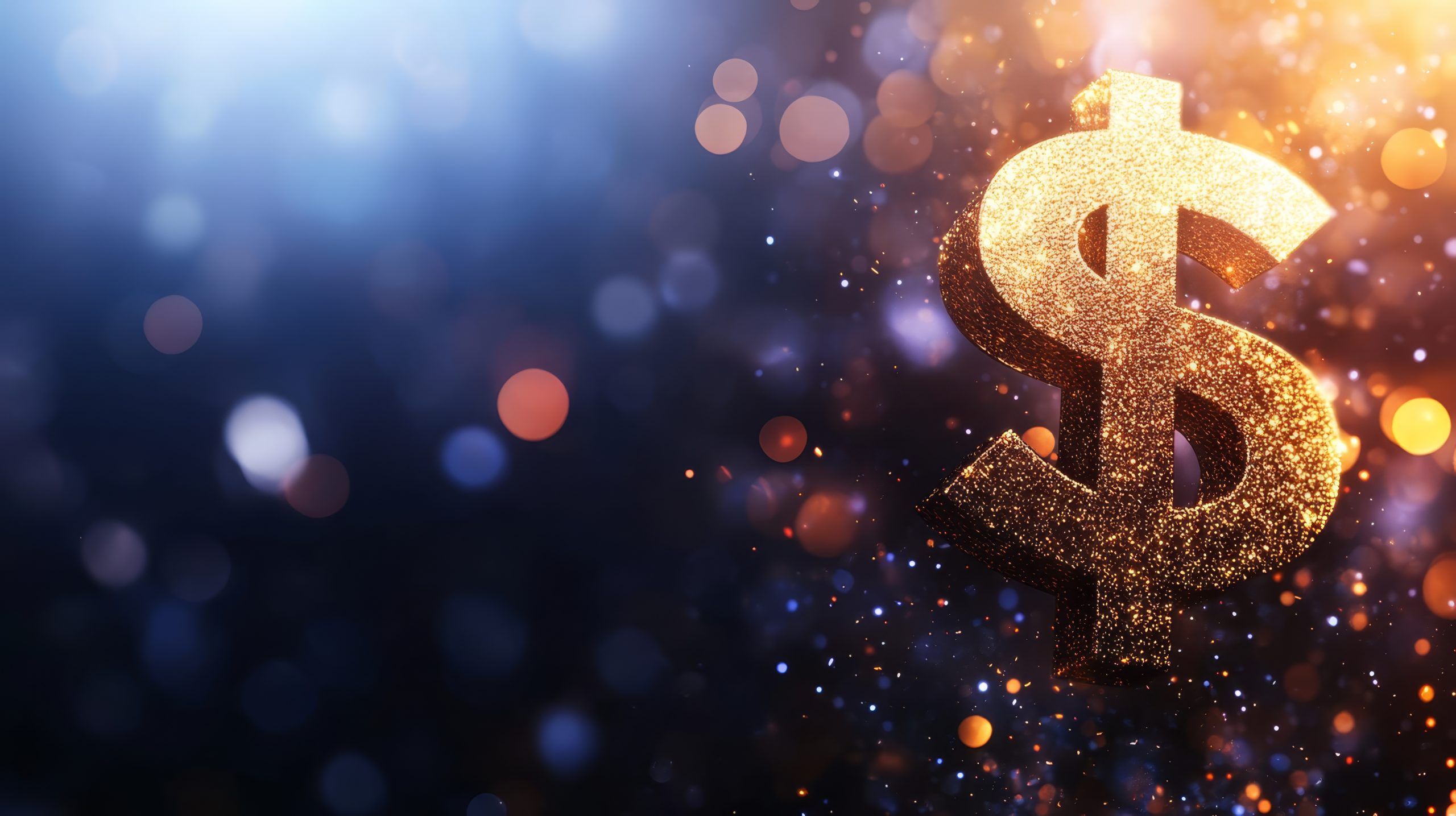 Titelbild US-Dollar-Zeichen vor dunklem HIntergrund in gold mit Glitzer.