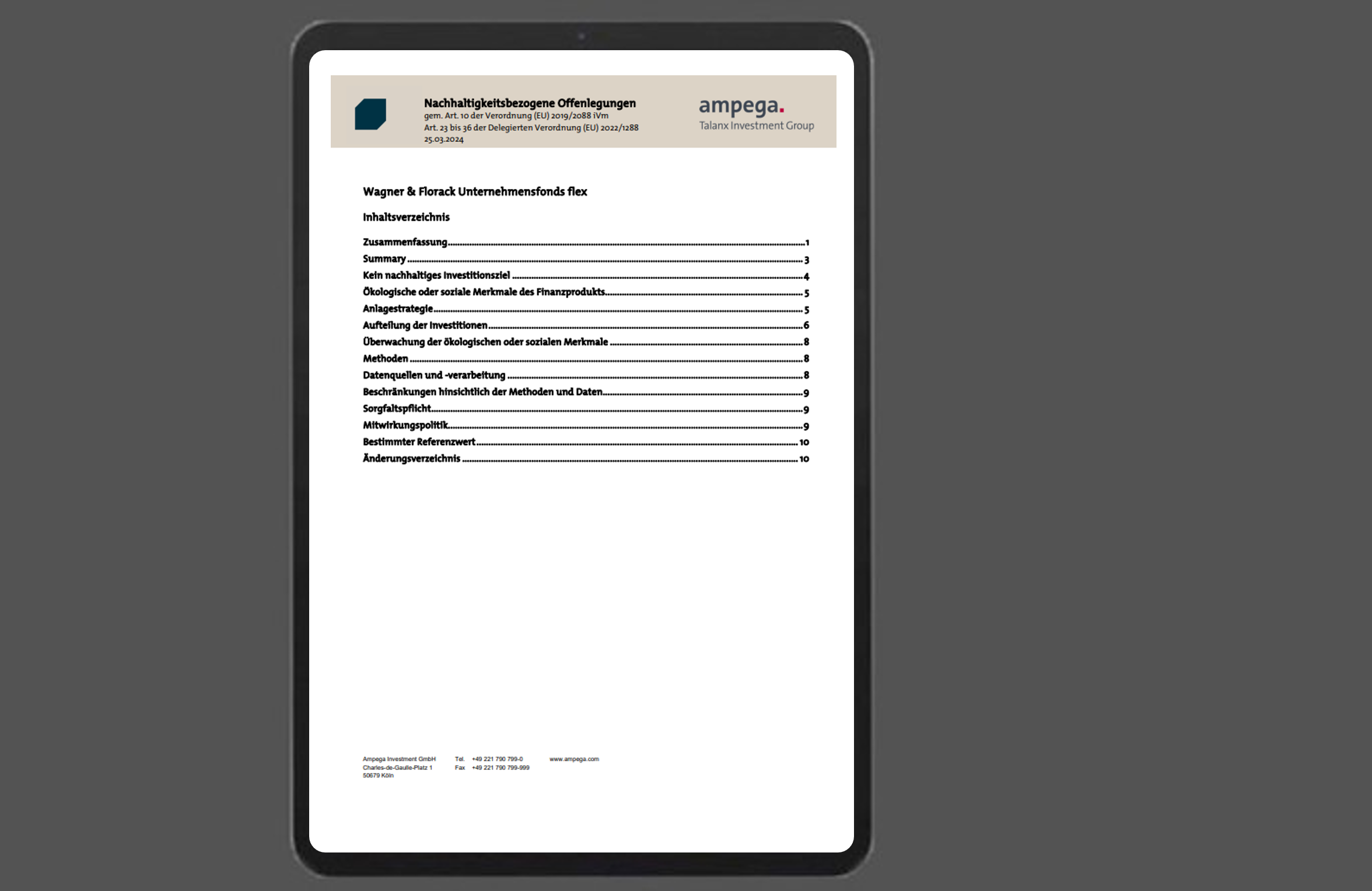 Vorvertragliche Informationen zu den in Artikel 8 Absätze 1, 2 und 2a der Verordnung (EU)  2019/2088 und Artikel 6 Absatz 1 der Verordnung (EU) 2020/852 genannten Finanzprodukten